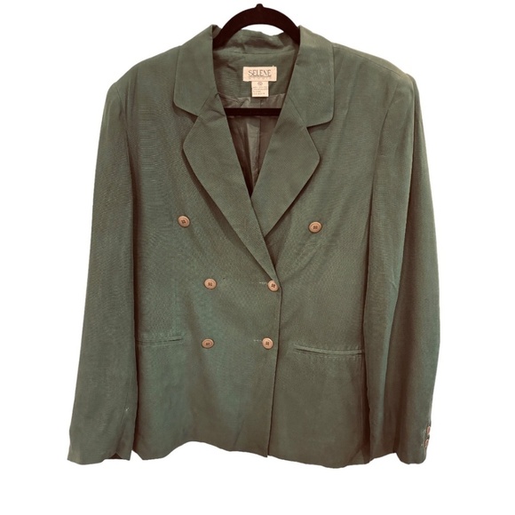 Selene Studio Vintage  Green Sz 12 Silk Double Breasted Lined Blazer - Picture 1 of 3